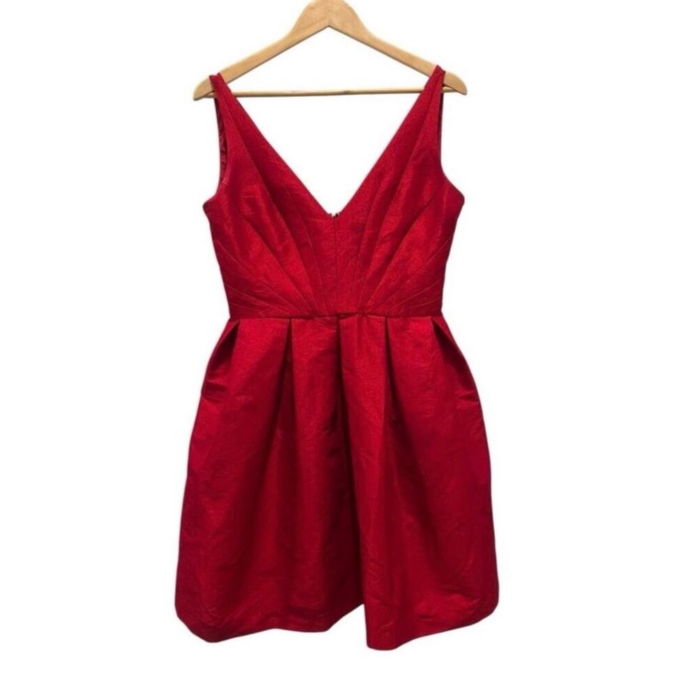 Z Spoke by Zac Posen Red Fit & Flare Dress Size 8 Satin V Neck Designer Cocktail - Picture 6 of 13